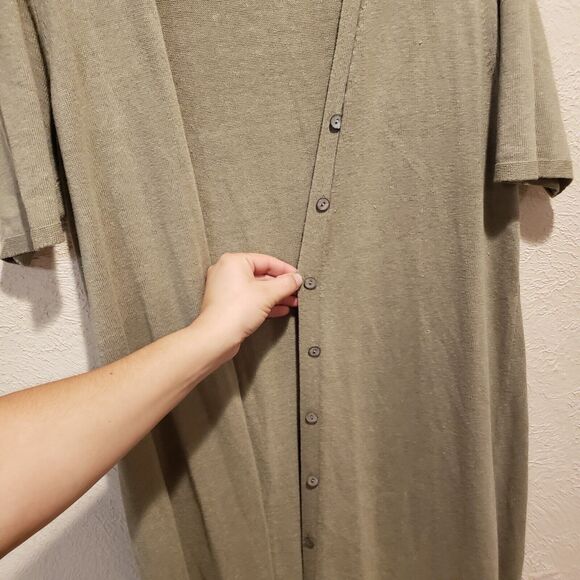 J. Jill Linen blend elbow sleeve sage green long cardigan size Medium - Picture 6 of 12